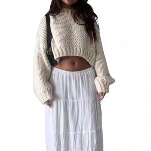 Beginning boutique cream chunky knit crop sweater